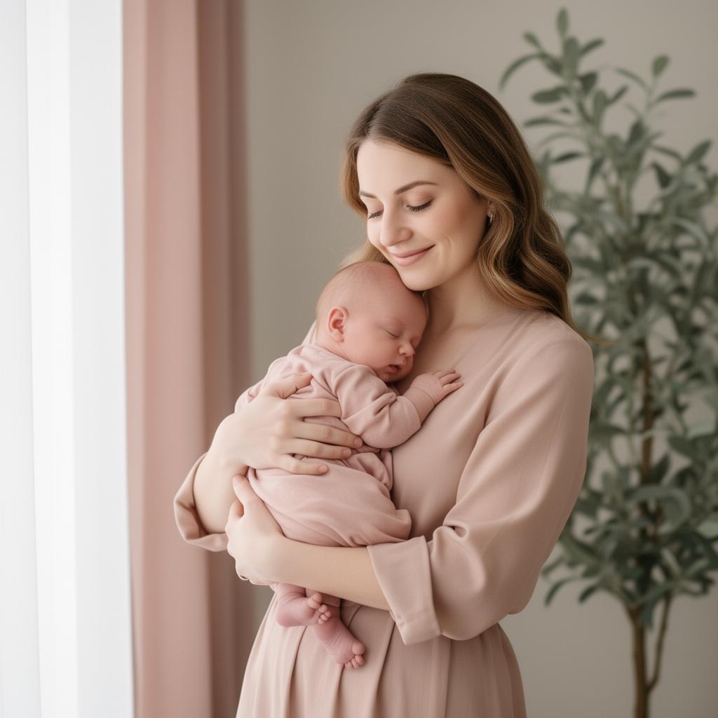 Mãe segurando seu bebê com carinho